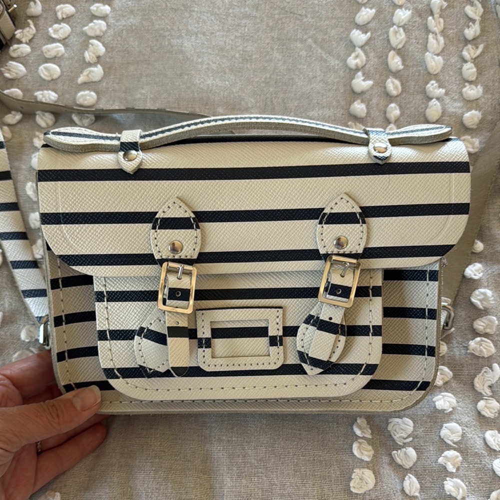 The Cambridge Satchel Company Black and Cream Striped Mini Satchel